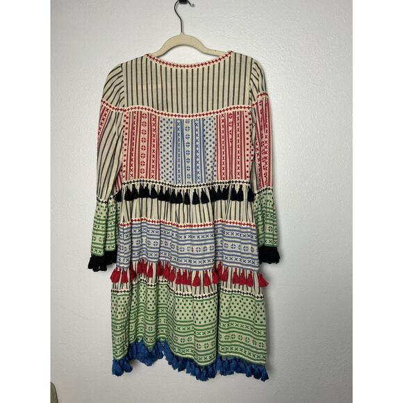 Dodo Bar Or Multicolor Mini Dress Tasseled Striped Tiered Boho Embroidery Sz S - Picture 5 of 6
